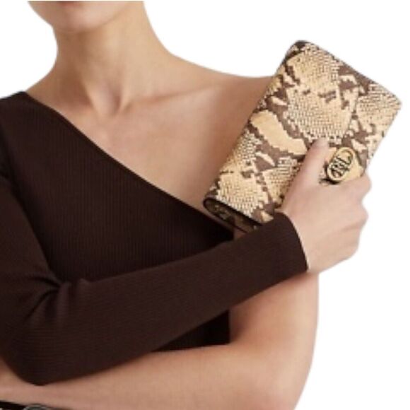Lauren Ralph Lauren Snakeskin Animal Print Adair Crossbody Compact Wallet Luxury - Picture 4 of 15